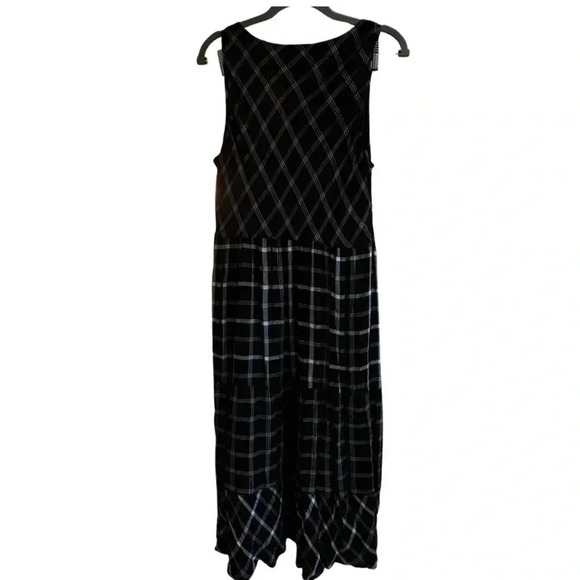 J. Jill Black White Mixed Print Plaid Print Midi Dress Size Large Petite - Picture 6 of 10